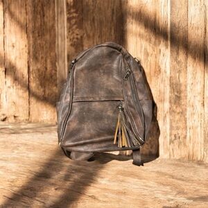 FADEON Brown Leather Backpack with Tassel